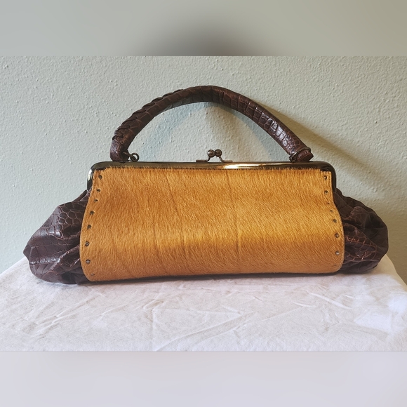 Berge purse, made in Italy, brown and mustard - Picture 1 of 5